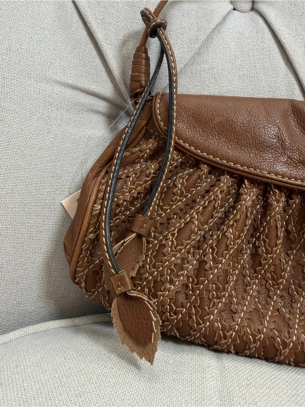 Gianni Bini Brown Leather Hobo Shoulder Bag Brass Hardware Purse